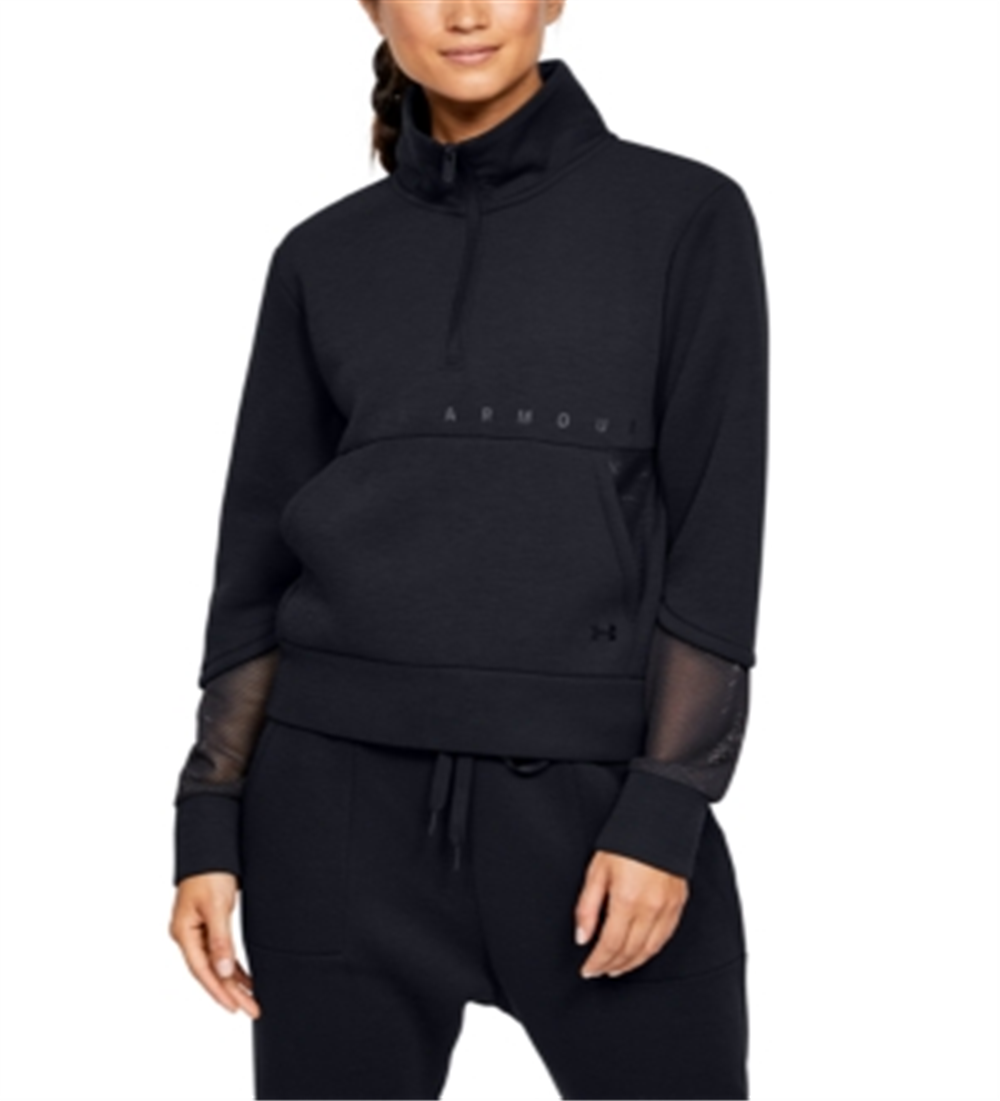 Camisa de manga comprida Under Armour feminina com zíper 1/2, preta, tamanho grande