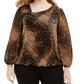 Blusa feminina Alfani Plus Size com estampa animal e gola assimétrica, marrom, tamanho 3X