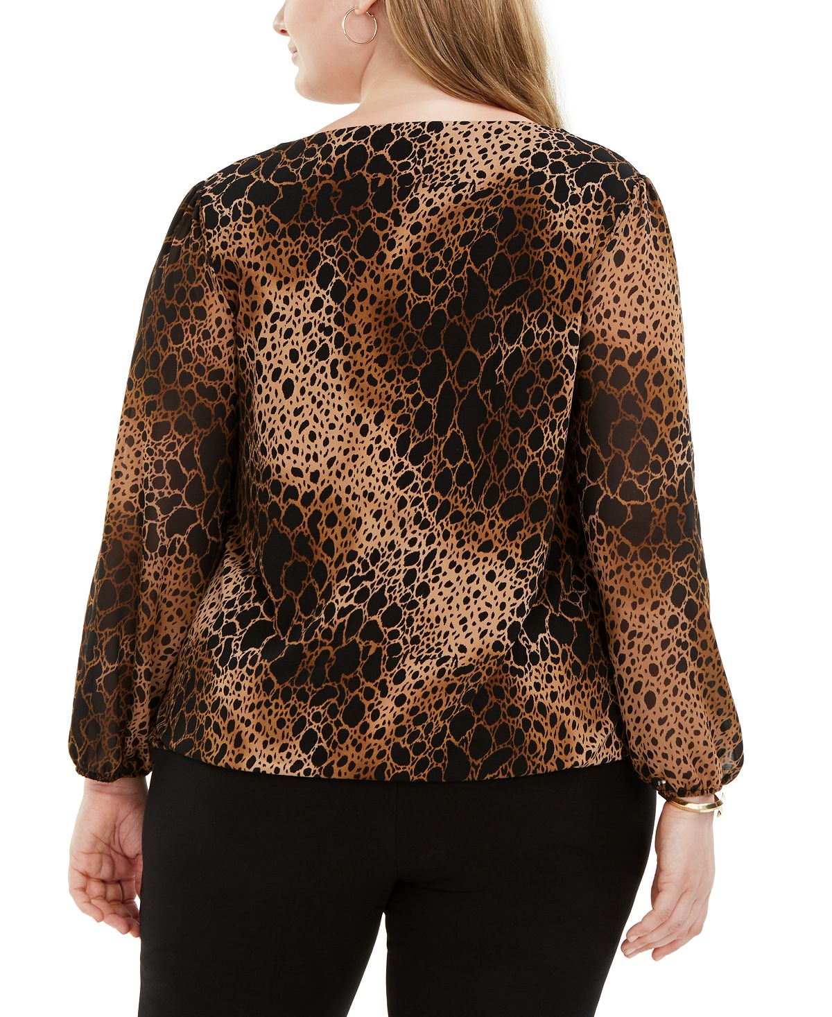Blusa feminina Alfani Plus Size com estampa animal e gola assimétrica, marrom, tamanho 3X