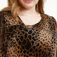 Blusa feminina Alfani Plus Size com estampa animal e gola assimétrica, marrom, tamanho 3X