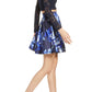 Saia feminina de manga comprida com lantejoulas e corações, 2 peças, renda/floral, mikado, azul royal, tamanho 9