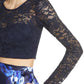 Saia feminina de manga comprida com lantejoulas e corações, 2 peças, renda/floral, mikado, azul royal, tamanho 9