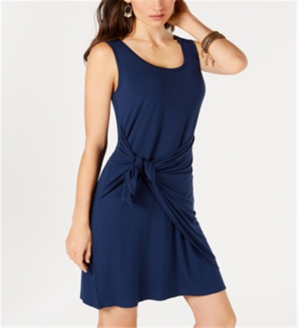 Vestido curto feminino estilo &amp; CO com decote redondo, azul, tamanho P