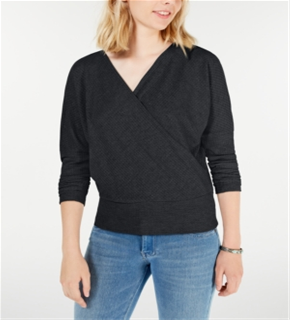 Gypsies &amp; Moondust Junior's Surplice Waffle Knit Top Azul Tamanho X-S