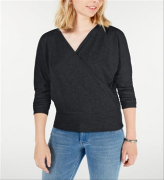 Gypsies &amp; Moondust Junior's Surplice Waffle Knit Top Azul Tamanho X-S