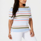 Camiseta feminina listrada Lulu Karen Scott, branca, tamanho pequeno médio
