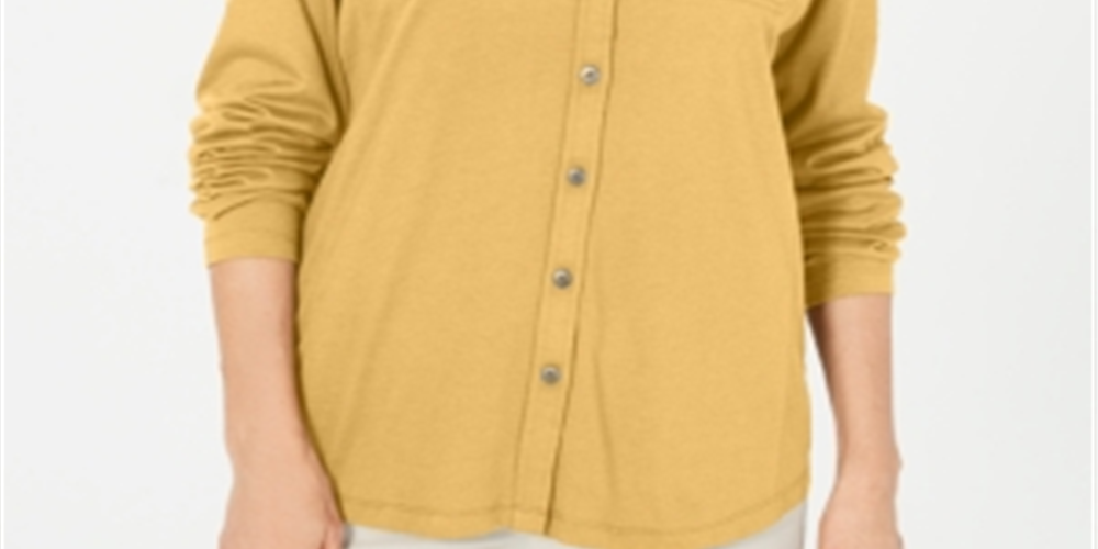 Karen Scott Blusa Feminina Mix Media com Botões Frontais, Amarela, Tamanho Grande
