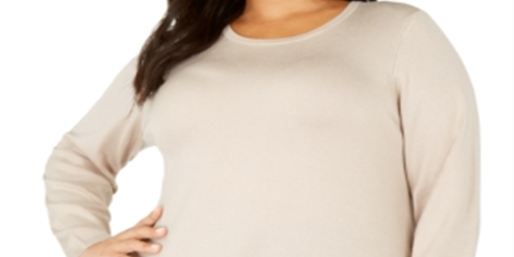 Suéter feminino Alfani Plus com gola redonda e bainha com botões, marrom, tamanho 2X