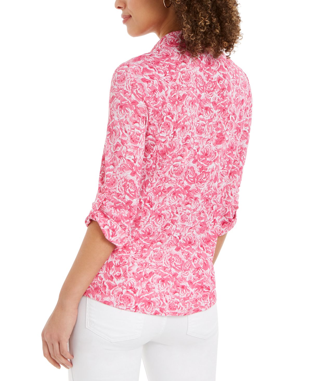 Blusa feminina Charter Club com estampa frontal e botões, rosa, tamanho pequeno