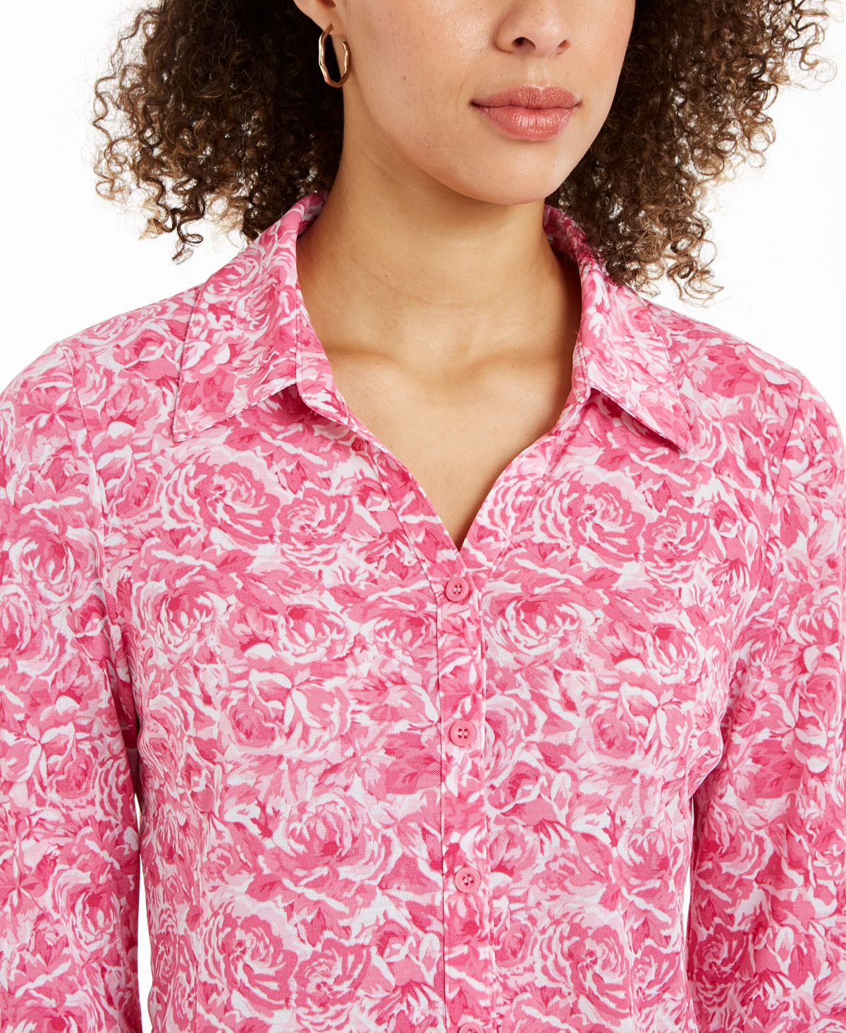 Blusa feminina Charter Club com estampa frontal e botões, rosa, tamanho pequeno