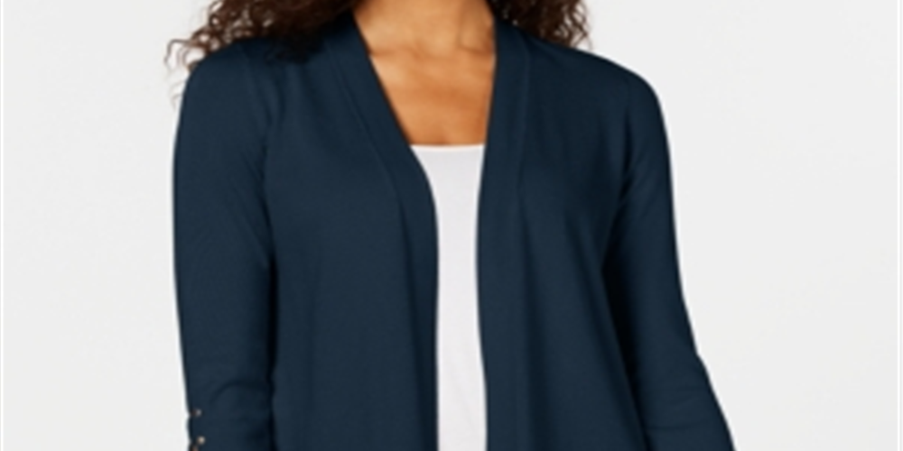 Cardigan feminino com tachas e frente aberta, tamanho XX-G, azul, da coleção JM