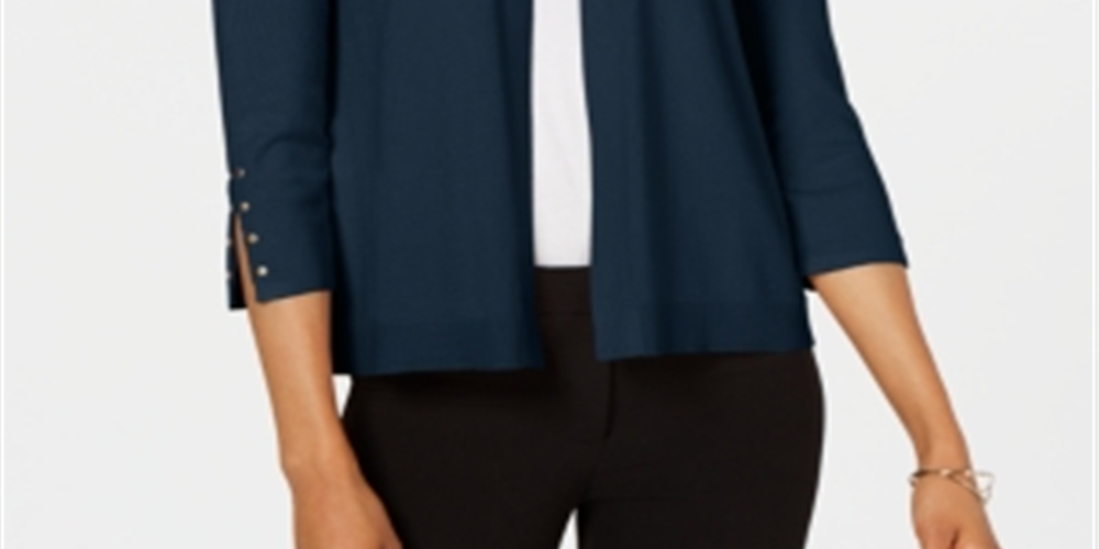 Cardigan feminino com tachas e frente aberta, tamanho XX-G, azul, da coleção JM