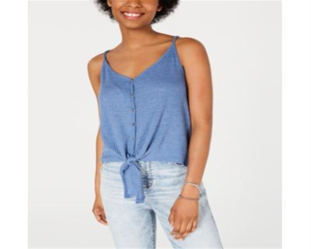 Hippie Rose Nova Regata Feminina com Botões e Laço na Frente Azul Tamanho P