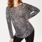 INC International Concepts Top feminino metálico Cheetah cinza tamanho P