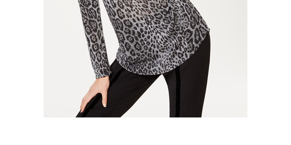 INC International Concepts Top feminino metálico Cheetah cinza tamanho P