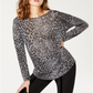 INC International Concepts Top feminino metálico Cheetah cinza tamanho P