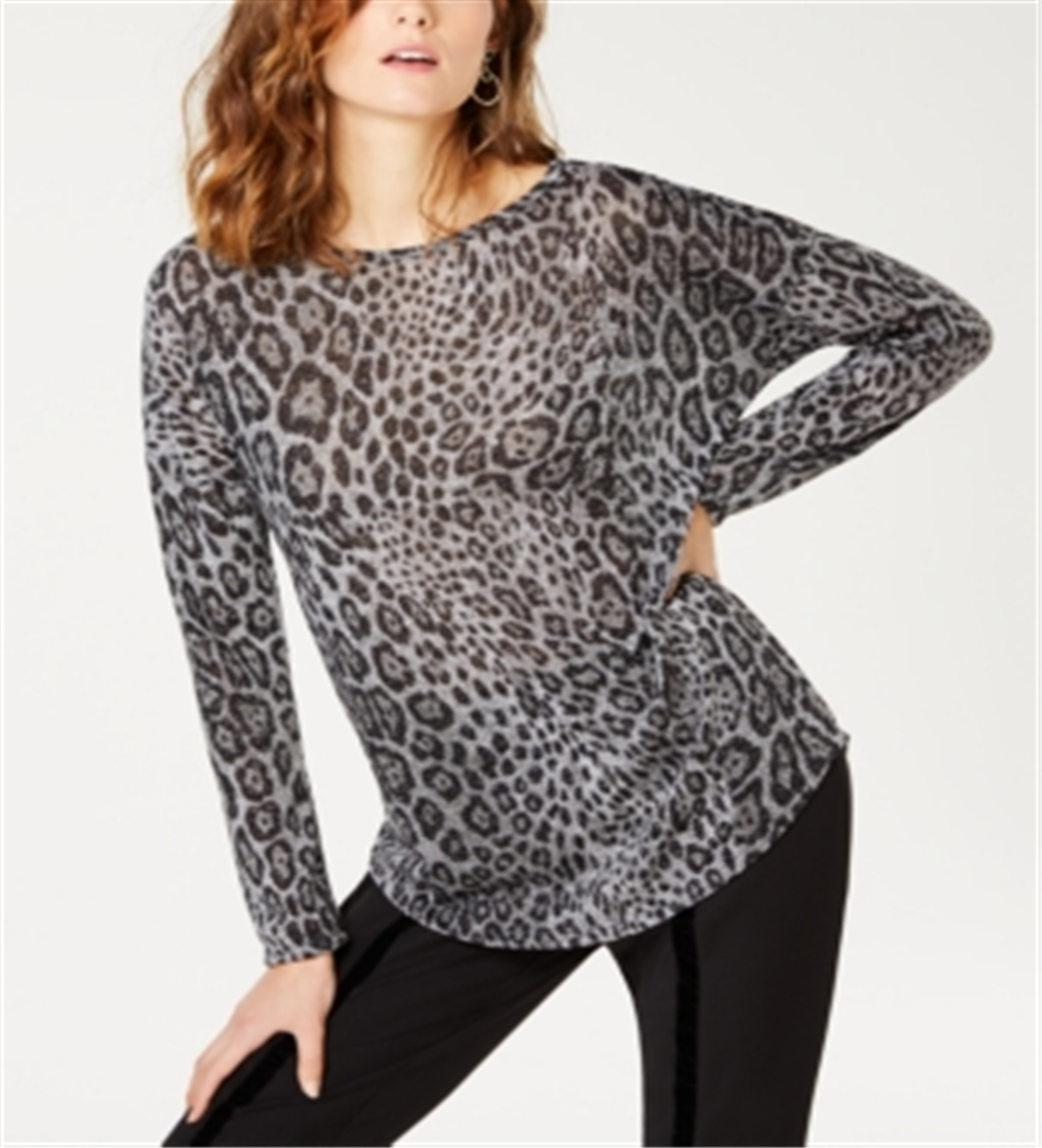 INC International Concepts Top feminino metálico Cheetah cinza tamanho P