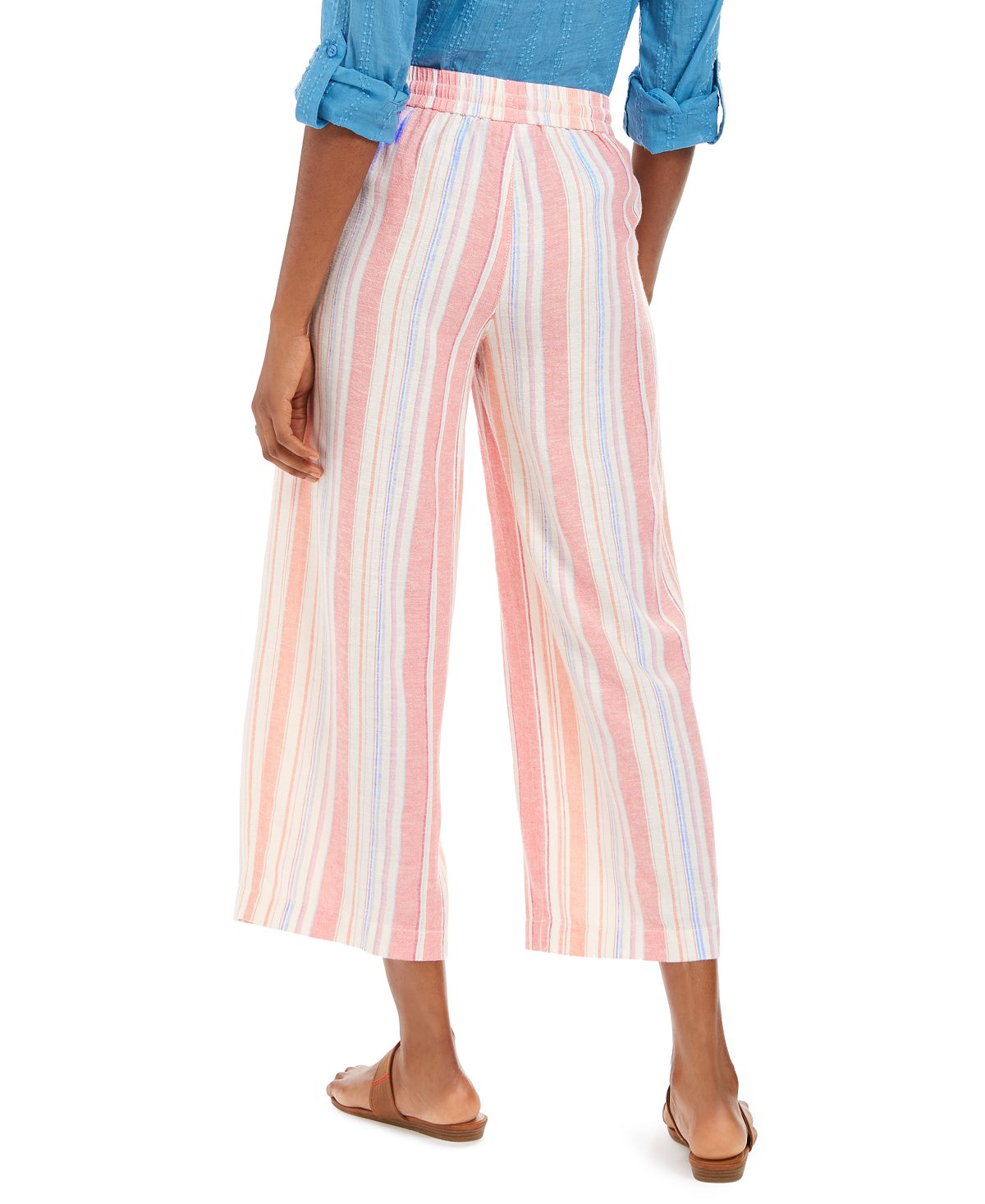 Calça cropped feminina listrada de linho estilo &amp; co rosa tamanho GG