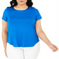 Camiseta feminina Alfani Plus com acabamento em cetim, comprimento alto e baixo, azul, tamanho 0X