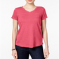 Camiseta feminina com decote em V e bolso, estilo &amp; co, rosa, tamanho pequeno médio
