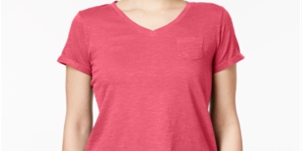 Camiseta feminina com decote em V e bolso, estilo &amp; co, rosa, tamanho pequeno médio