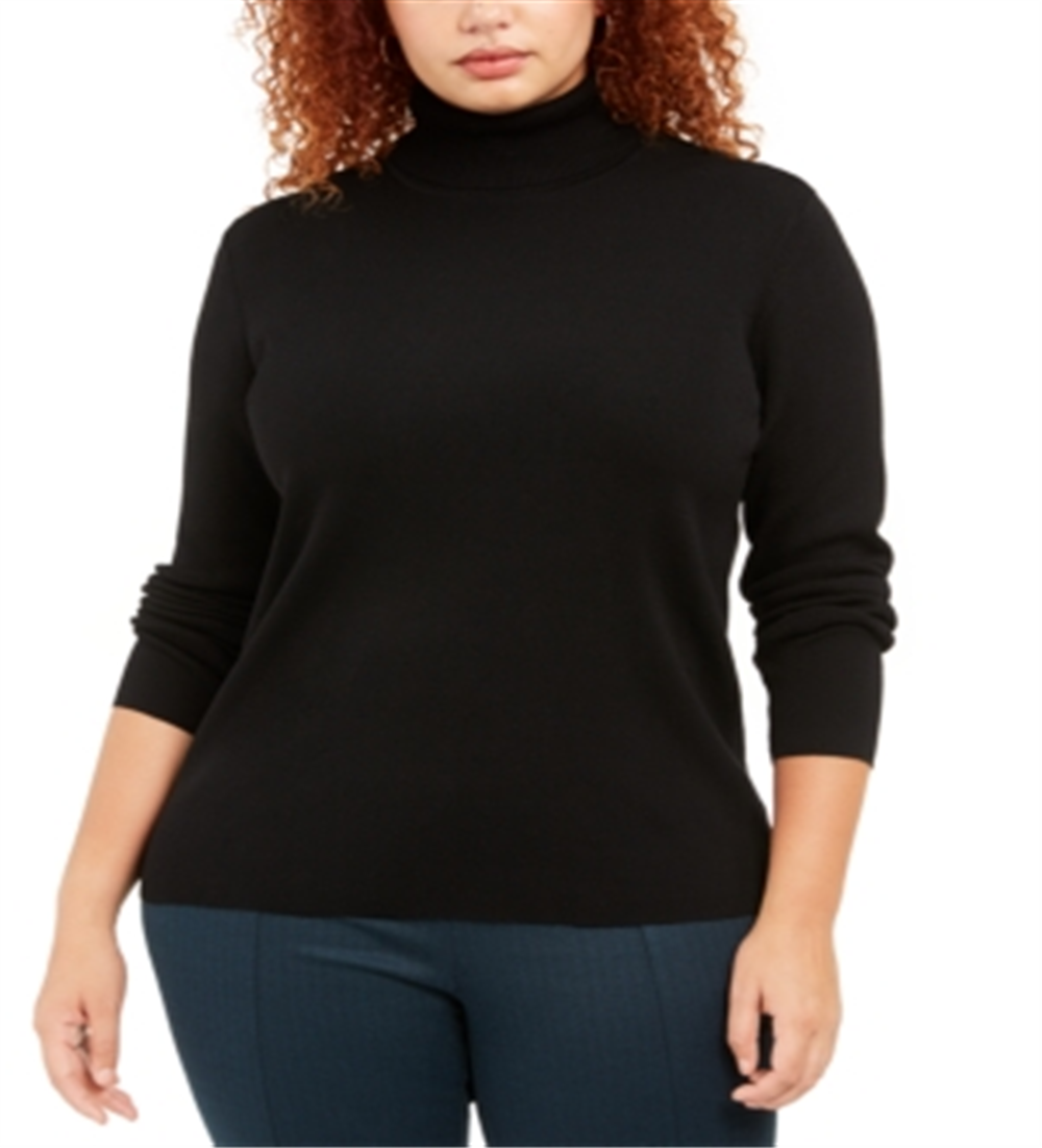 Suéter feminino Anne Klein Plus com gola alta, preto, tamanho 1X