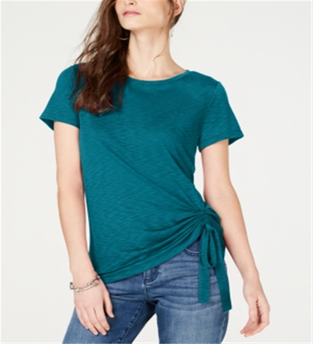 Camiseta feminina INC com franzido lateral, verde, tamanho pequeno, extragrande