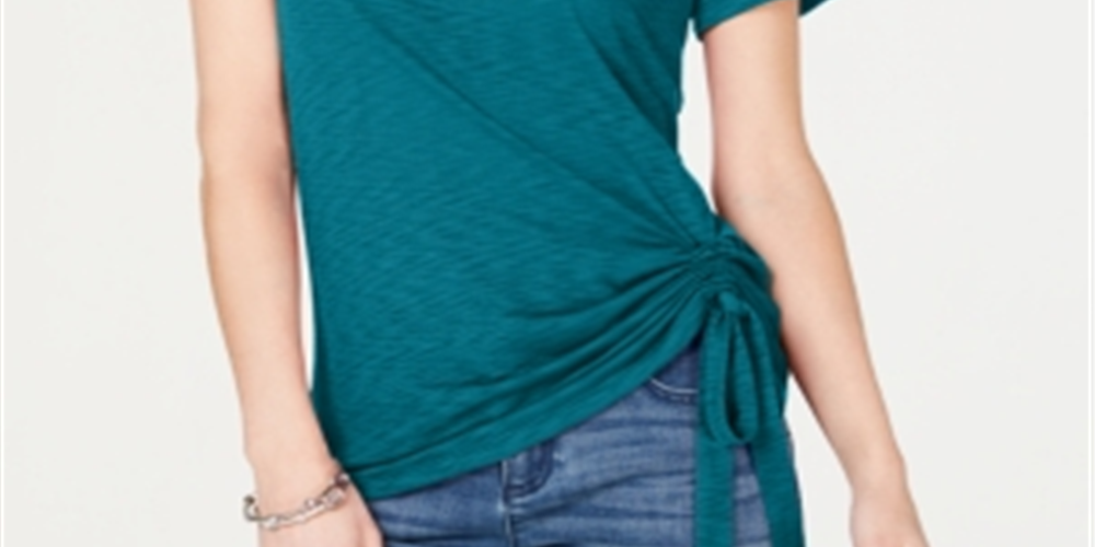 Camiseta feminina INC com franzido lateral, verde, tamanho pequeno, extragrande