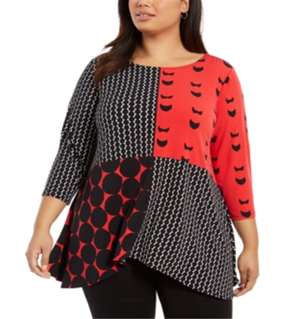 Túnica Alfani Feminina Plus Size Estampada Alta Baixa Vermelha Tamanho 0X