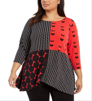 Túnica Alfani Feminina Plus Size Estampada Alta Baixa Vermelha Tamanho 0X