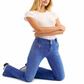 Calça jeans feminina com zíper e bolsos Free People, azul, tamanho 30