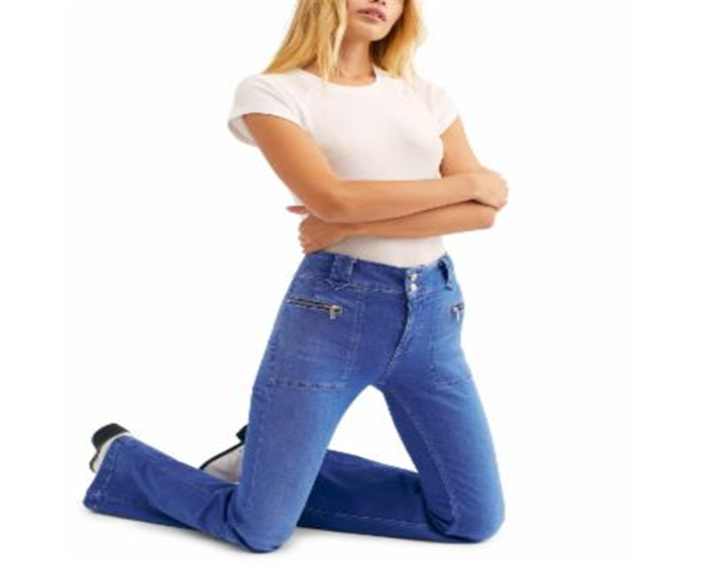 Calça jeans feminina com zíper e bolsos Free People, azul, tamanho 30