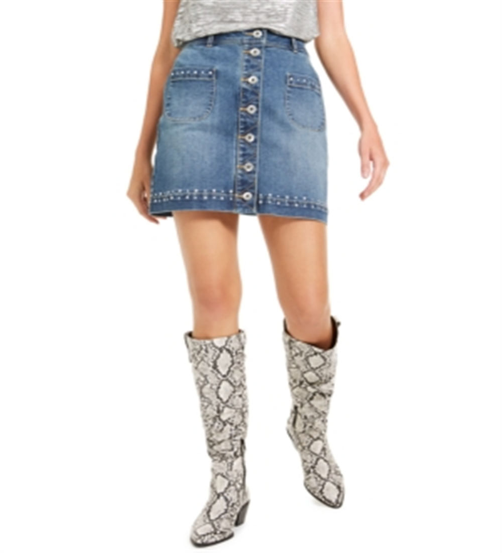 Saia jeans feminina com tachas INC International Concepts, azul, tamanho 0