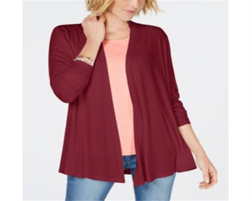 Karen Scott Cardigan Feminino Drapeado Frente Aberta Vinho Tamanho Médio