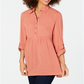 Camisa oversized feminina estilo &amp; co com mangas enroladas, cobre, rosa, laranja, tamanho 2XL