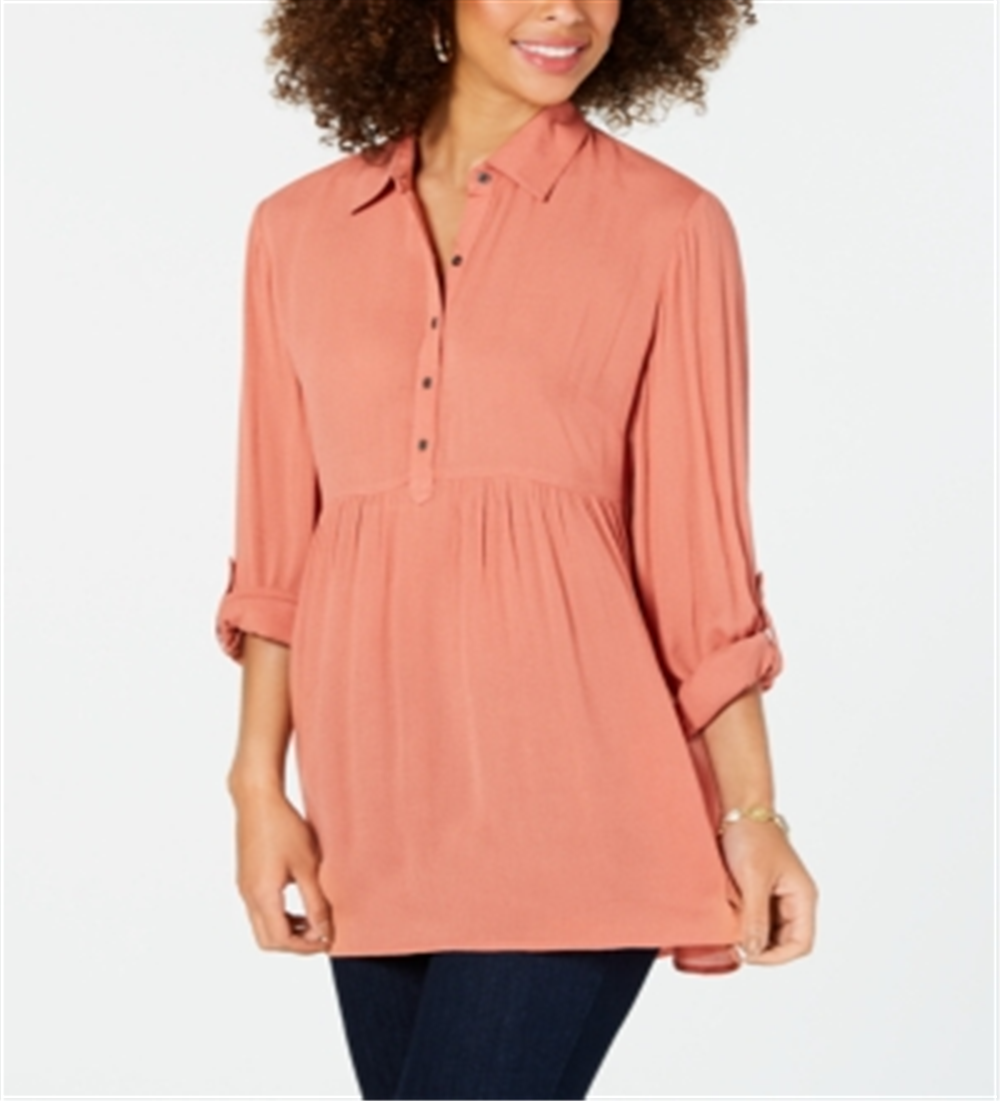 Camisa oversized feminina estilo &amp; co com mangas enroladas, cobre, rosa, laranja, tamanho 2XL