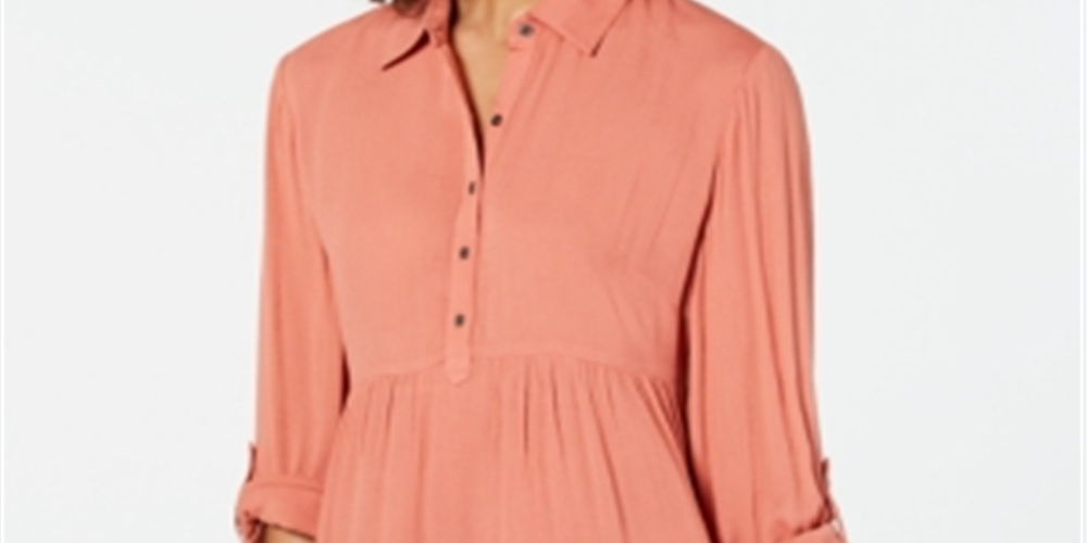 Camisa oversized feminina estilo &amp; co com mangas enroladas, cobre, rosa, laranja, tamanho 2XL