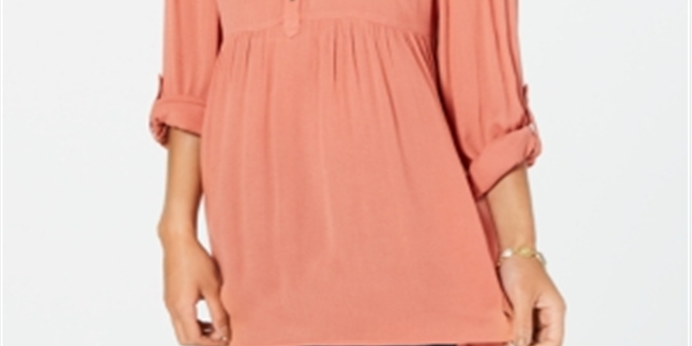 Camisa oversized feminina estilo &amp; co com mangas enroladas, cobre, rosa, laranja, tamanho 2XL