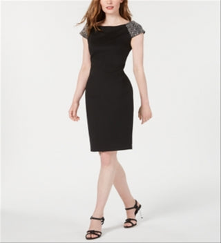 Vestido de coquetel Calvin Klein feminino com decote ombro a ombro, preto, tamanho 12