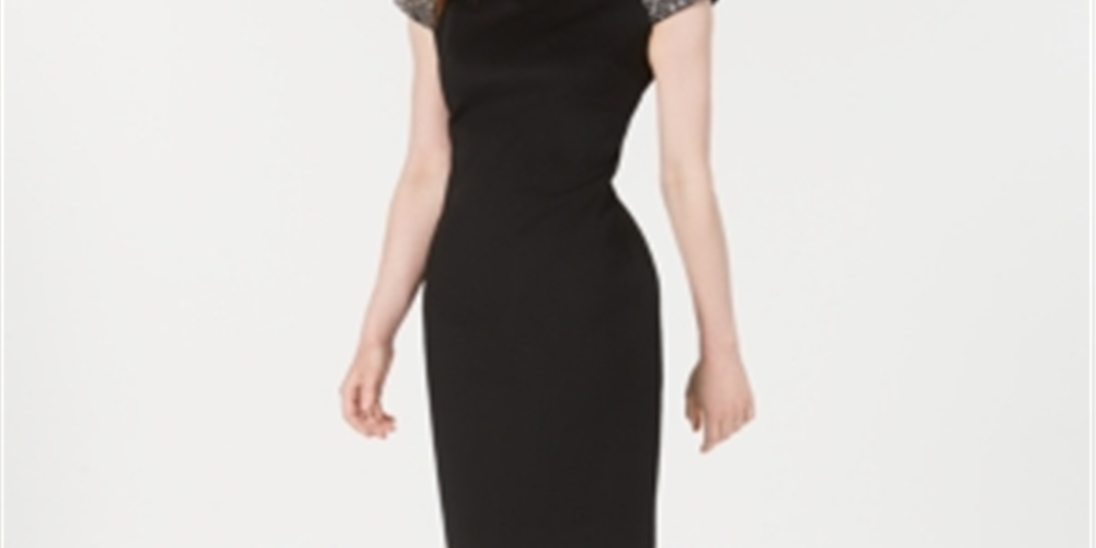 Vestido de coquetel Calvin Klein feminino com decote ombro a ombro, preto, tamanho 12