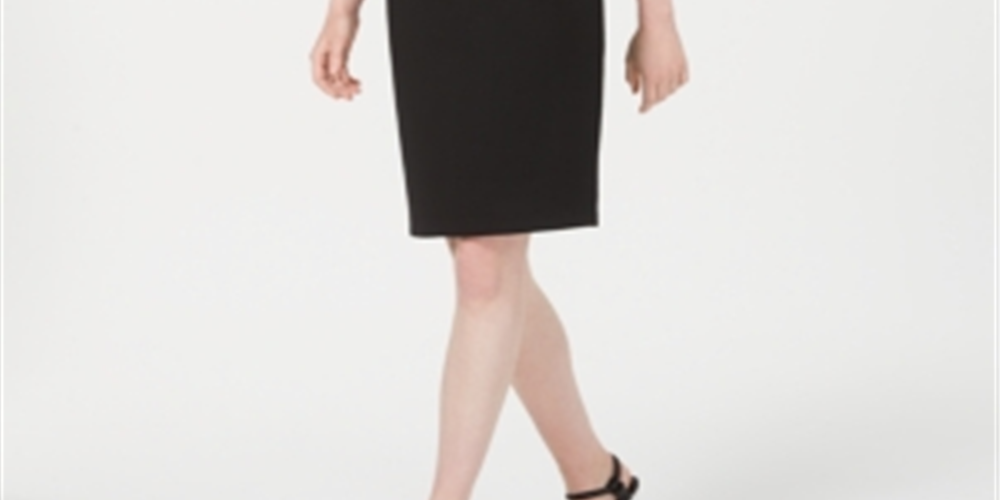 Vestido de coquetel Calvin Klein feminino com decote ombro a ombro, preto, tamanho 12