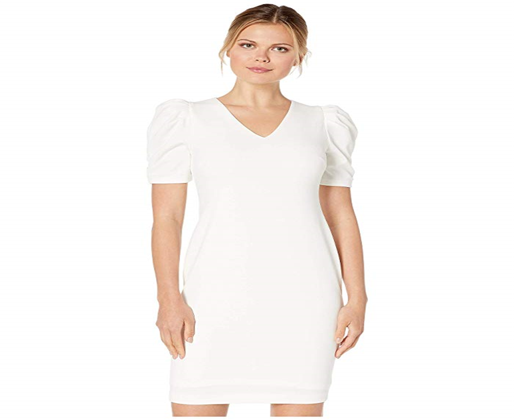 Vestido MIDI de manga curta Calvin Klein feminino, branco, tamanho 2
