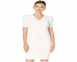 Vestido MIDI de manga curta Calvin Klein feminino, branco, tamanho 2