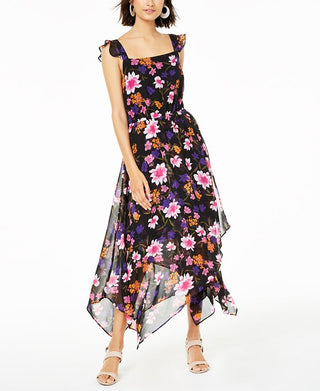 Vestido feminino Bar III com estampa floral e costas abertas, preto, tamanho extragrande