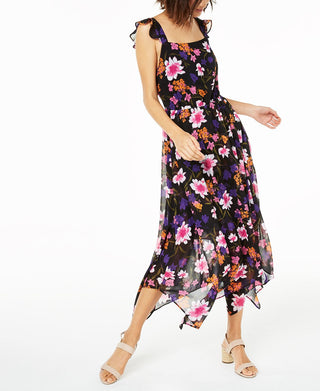 Vestido feminino Bar III com estampa floral e costas abertas, preto, tamanho extragrande