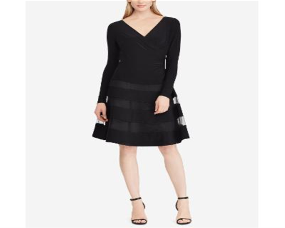 Vestido de malha com acabamento em tule feminino Lauren Ralph Lauren, preto, tamanho 8