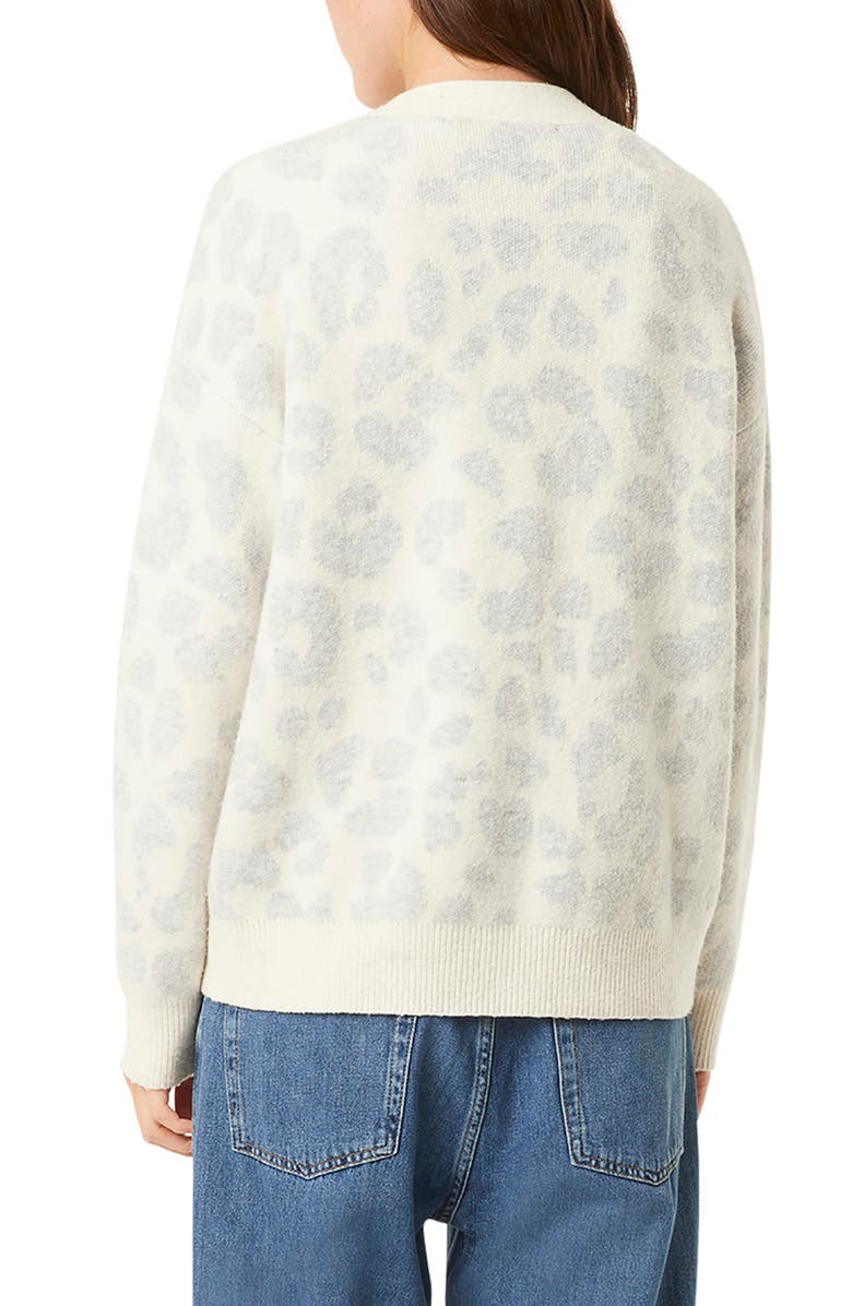 Suéter feminino com estampa animal e manga comprida e decote em V, bege, tamanho médio