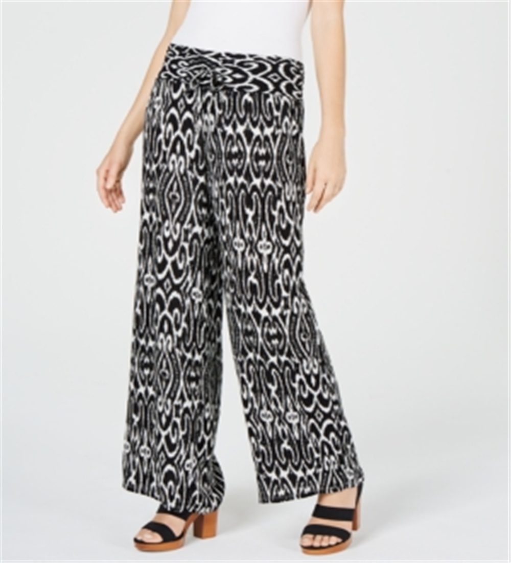 Calça feminina de gaze amassada com estampa Ikat da INC International Concepts, preta, tamanho pequeno XL