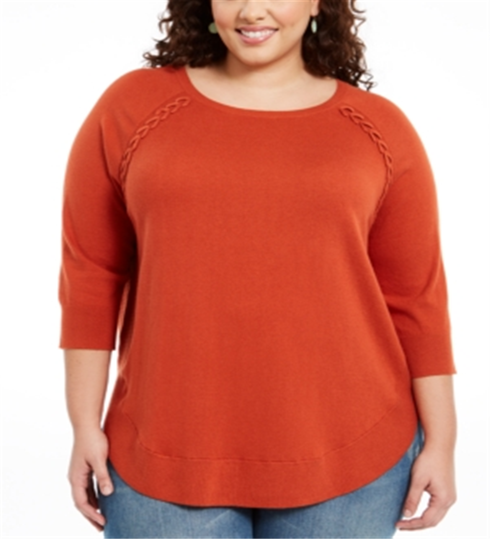 Suéter feminino plus size com cadarço e acabamento em chevron, laranja, tamanho 3X, da Style &amp; Co