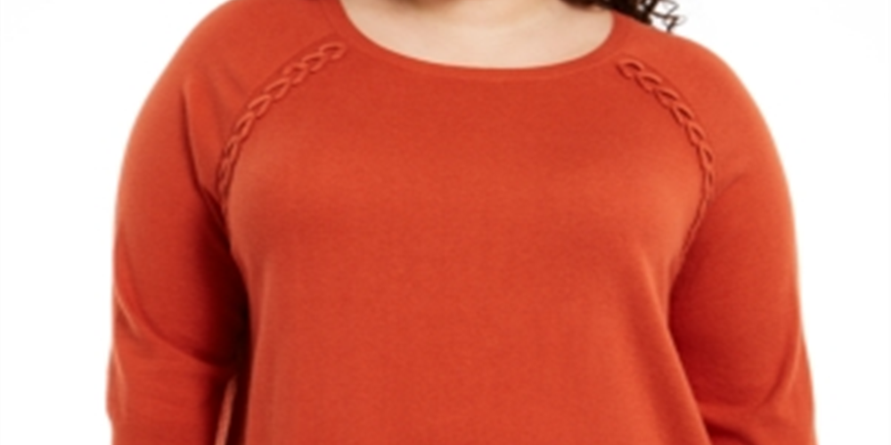 Suéter feminino plus size com cadarço e acabamento em chevron, laranja, tamanho 3X, da Style &amp; Co
